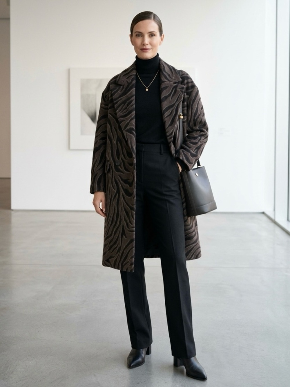 𝐙𝐀𝐑𝐀 Zebra Print  Coat Brown Black XS